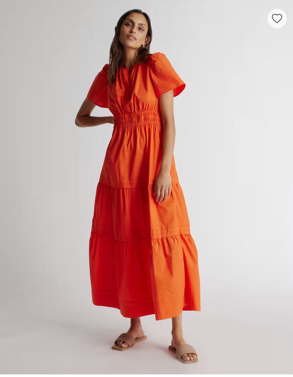 Quince Orange Organic Cotton Poplin Tiered Maxi Dress Smocked Waist Small